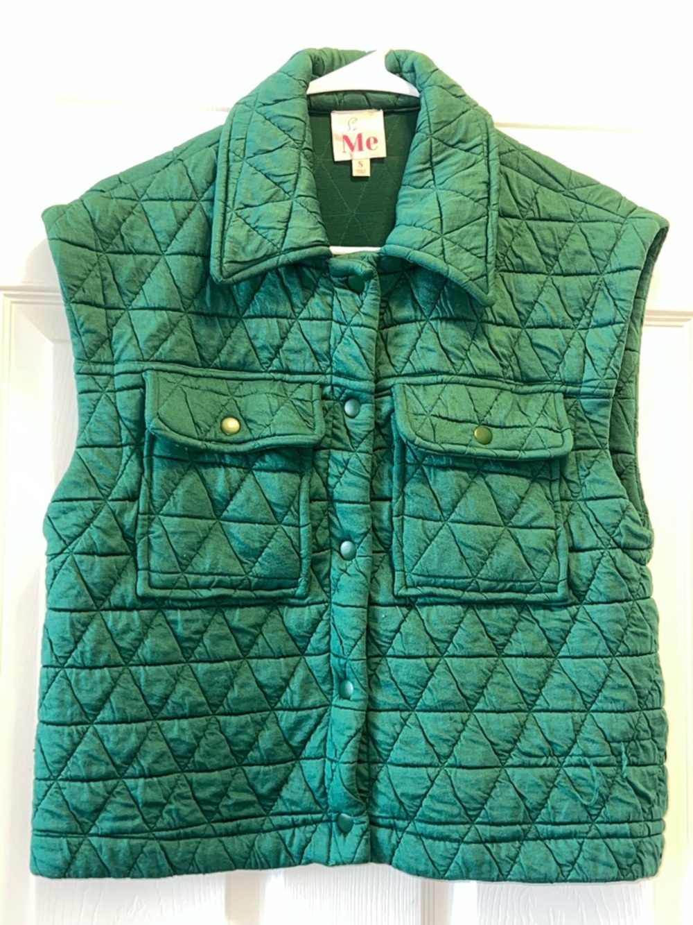 Small Quilted Green Button-Front Vest